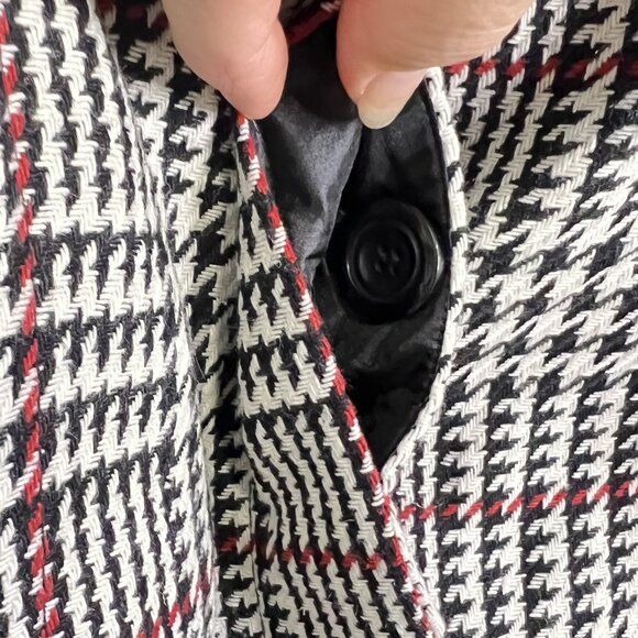 LAPIS ANTHROPOLOGIE Wool Blend Coat Womens L Black Houndstooth Large Lapel Y2K - Picture 9 of 14
